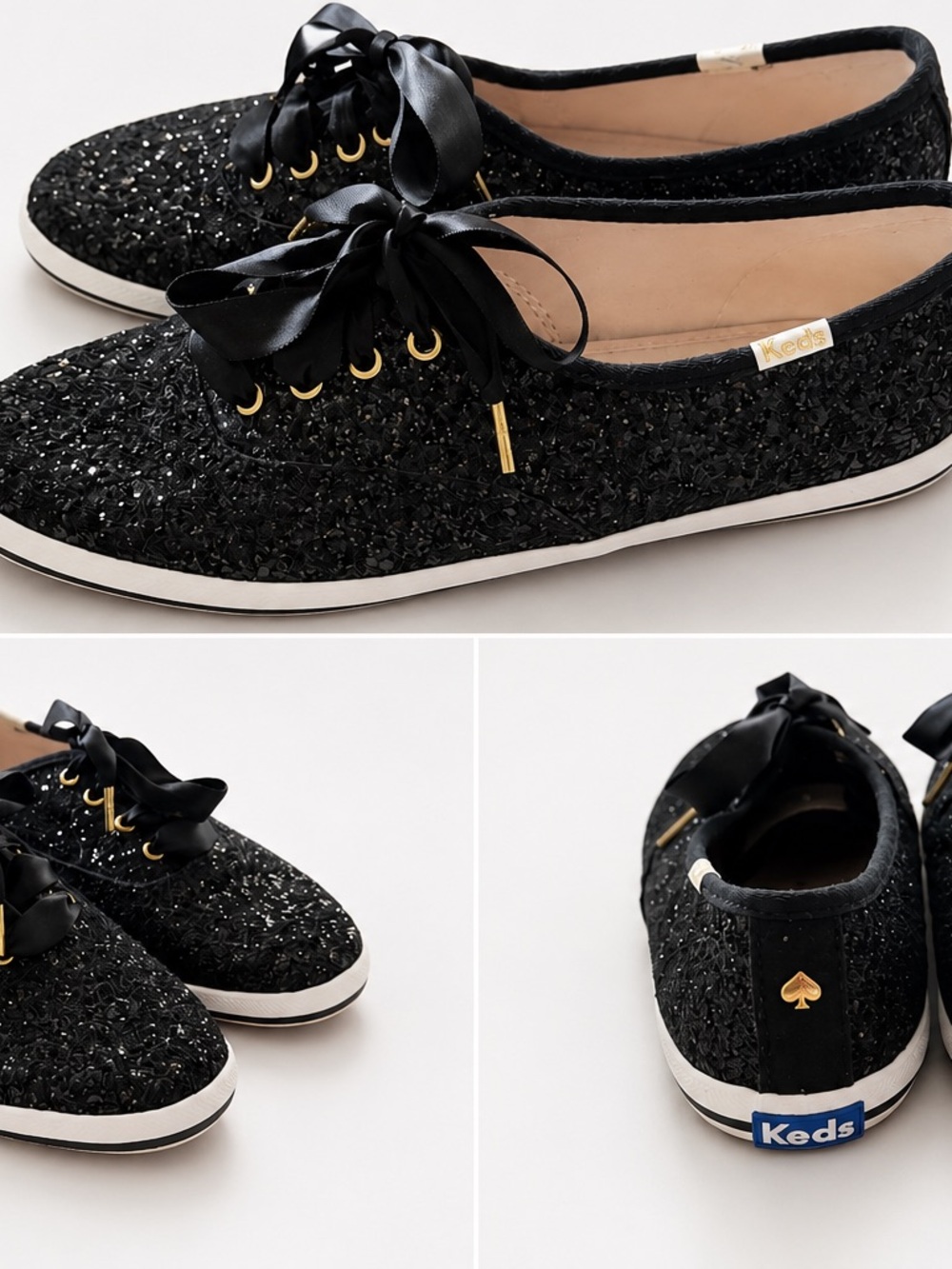 kate spade Black Glitter Ribbon Lace Keds-Style Sneakers